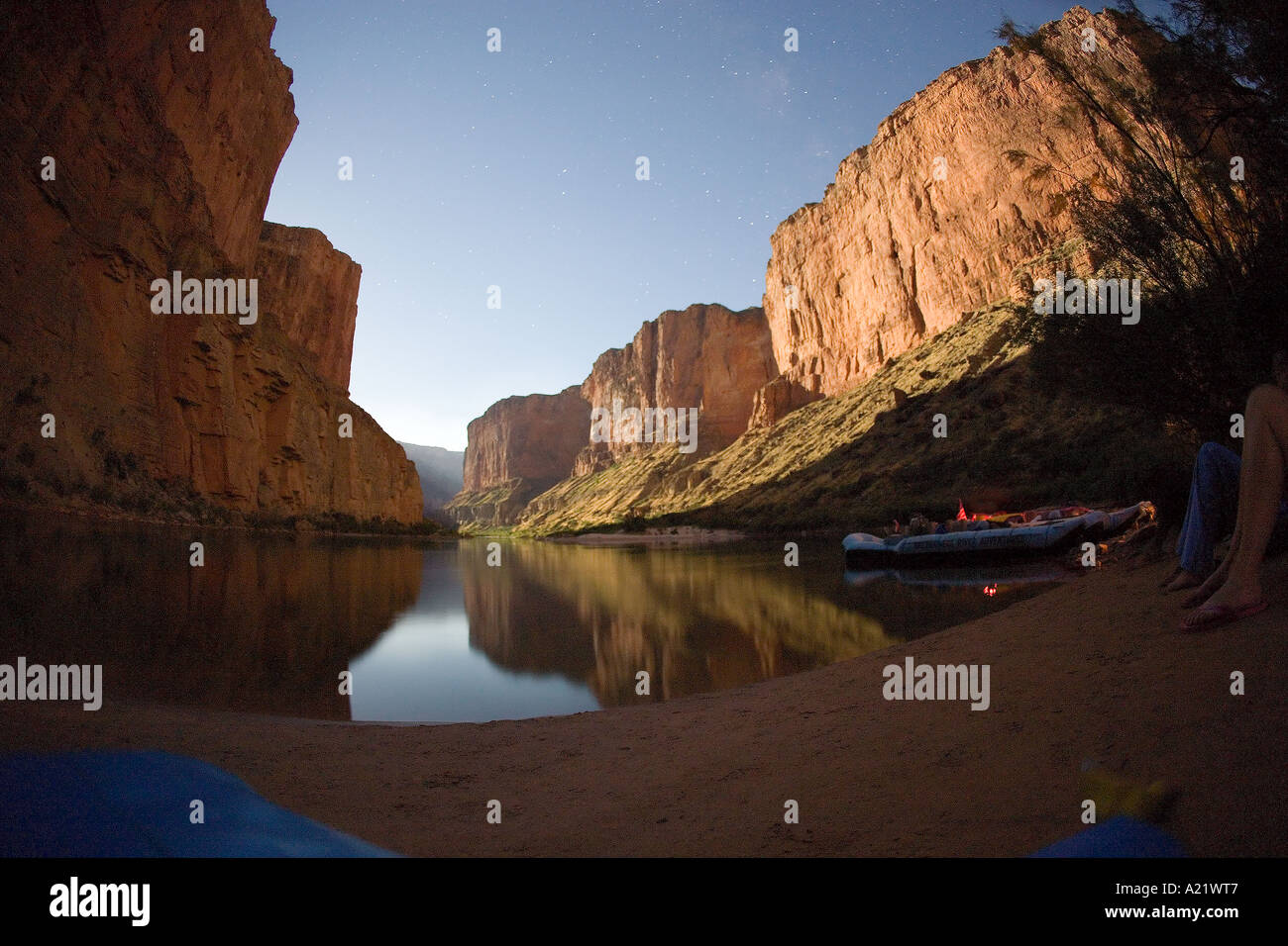 Moonlight Rafting Colorado River Grand Canyon Arizona Stock Photo - Alamy
