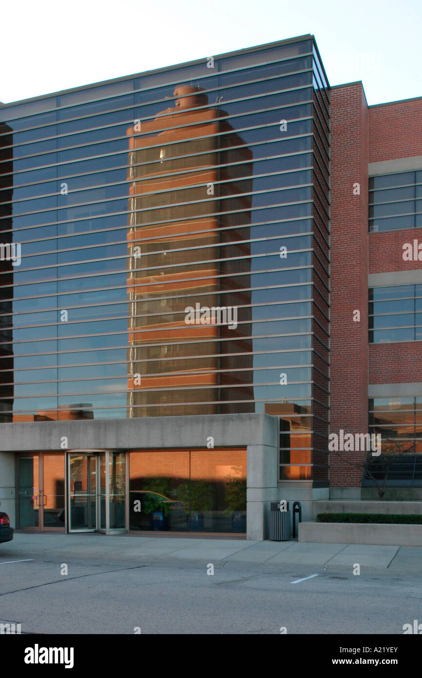 Johnson Wax Building seen in reflection Wright Frank Lloyd Racine WI USA Brent C Brolin Stock Photo