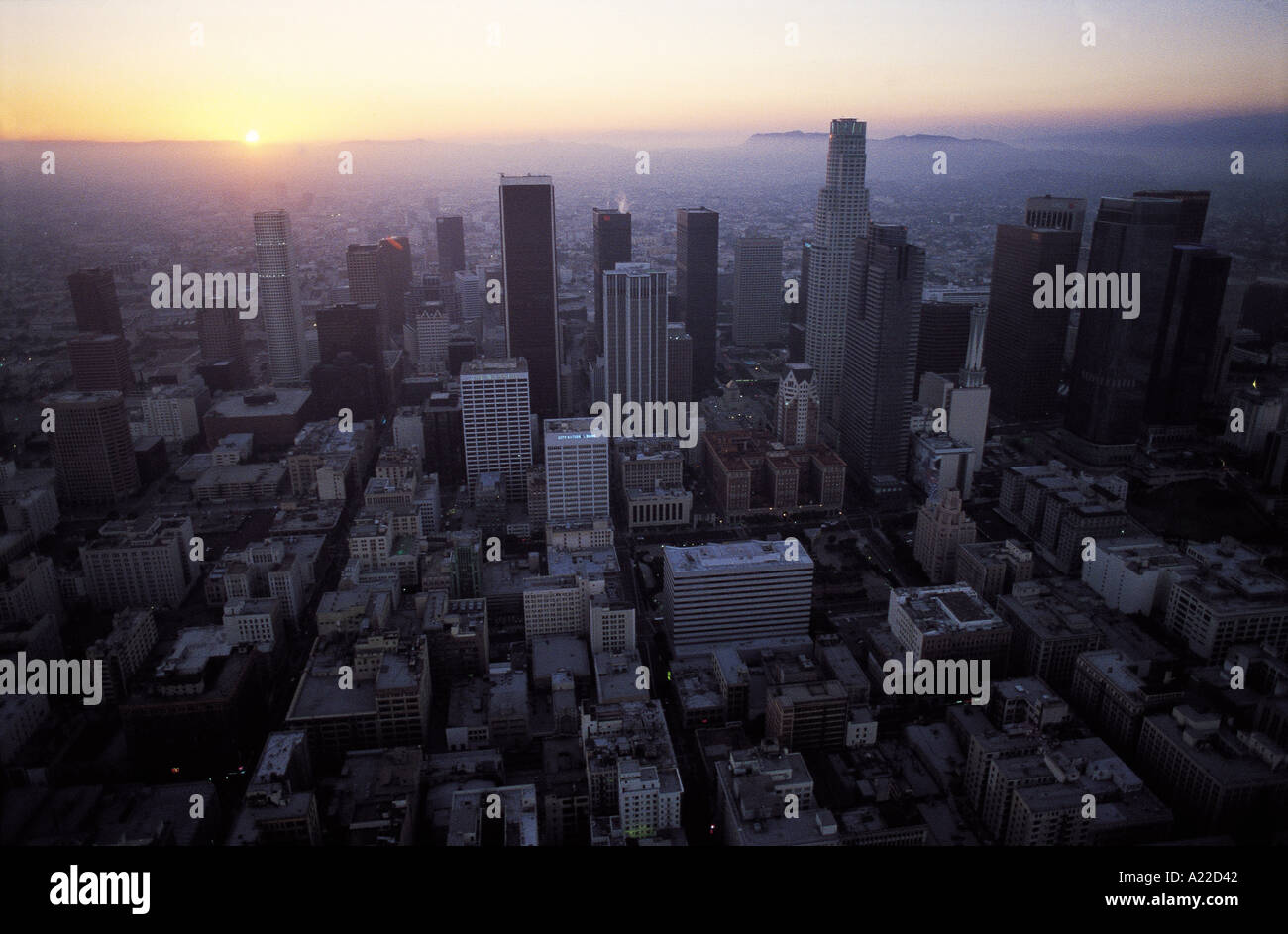 LOS ANGELES DOWNTOWN AT DUSK AERIAL S Grandadam Stock Photo