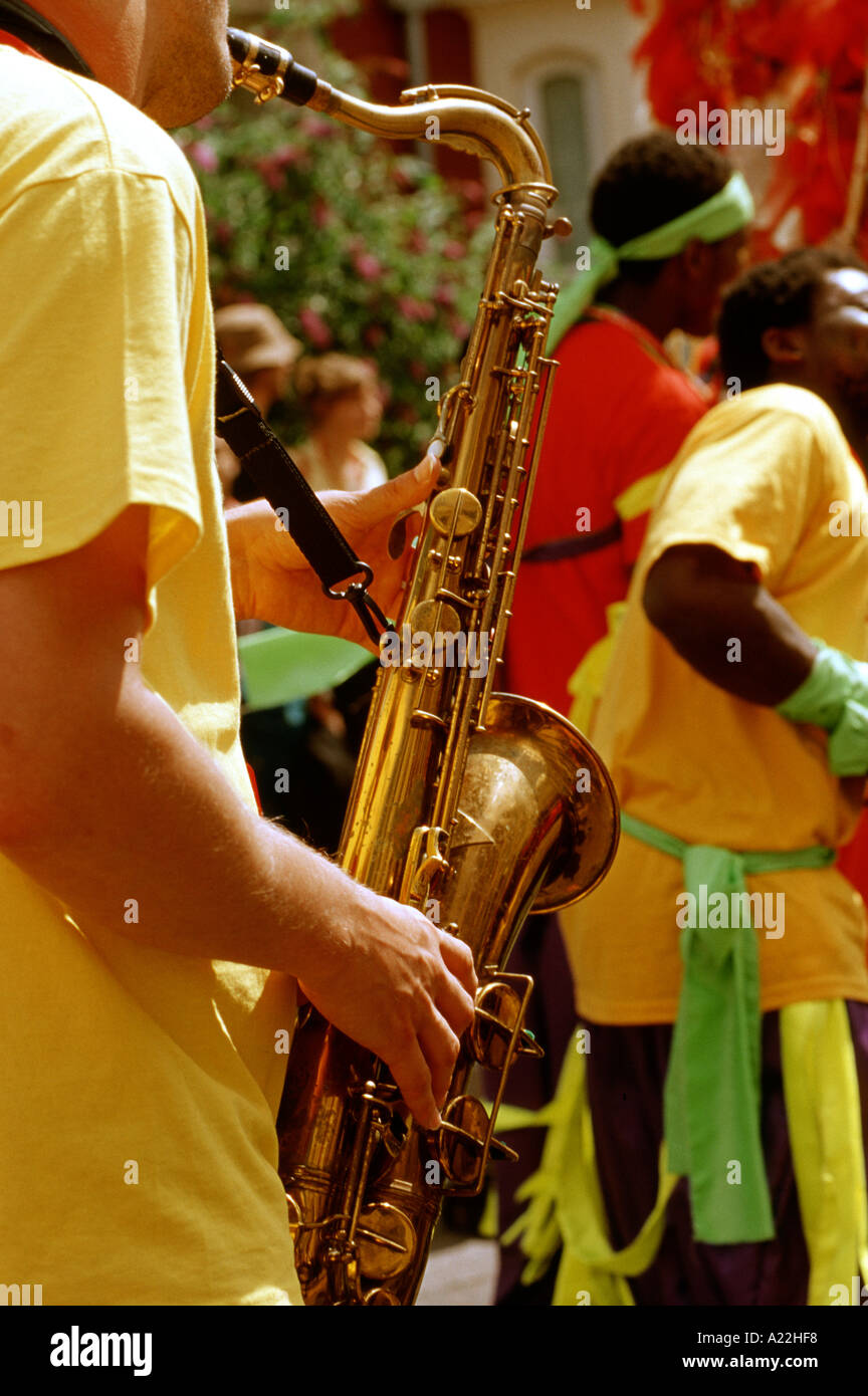 Saxophone player at street carnival in Bristol England Stock Photo Alamy