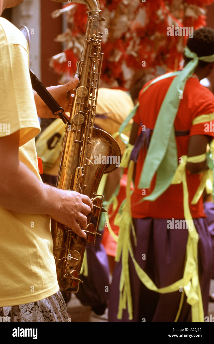 Saxophone player at street carnival "St Pauls" Bristol England UK Stock