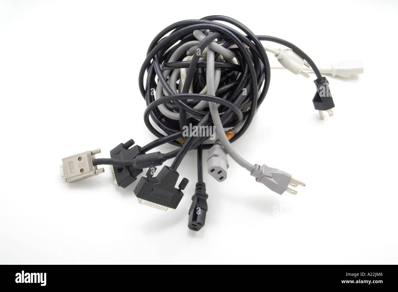tangled computer cords Stock Photo Alamy