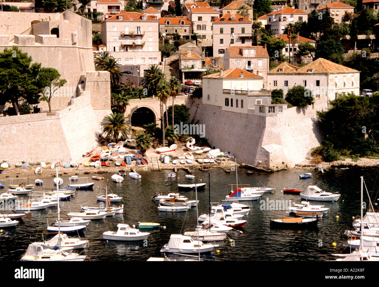 Dubrovnic Dubrovnik old town has a sturdy castle overlooking the Adriatic Sea and sailing boat harbour Stock Photo