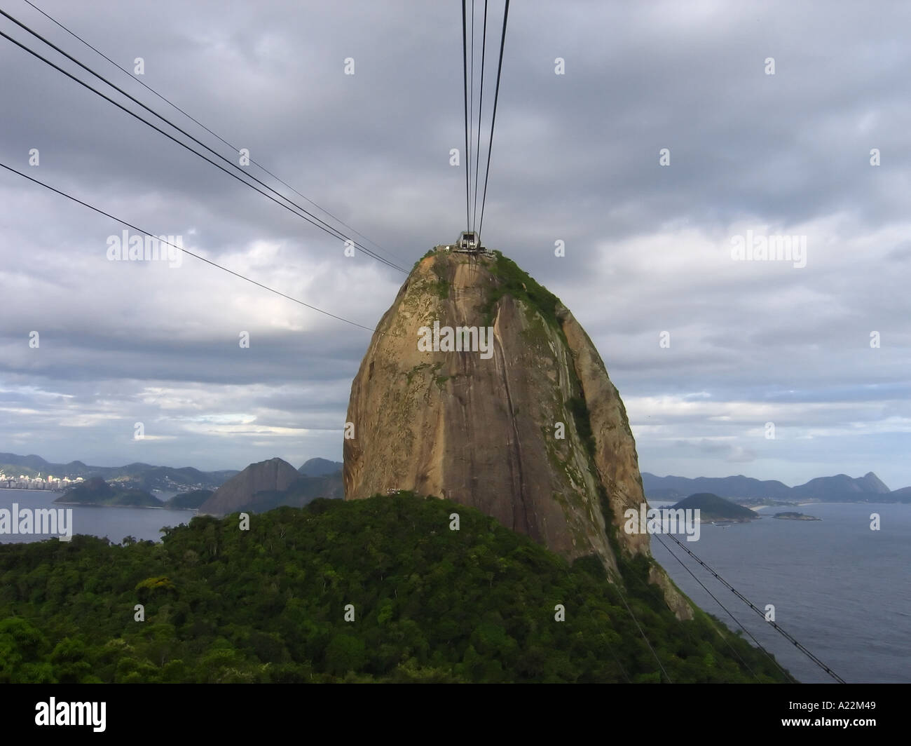 cable car coming down Sugarloaf Mountain, Rio de Janeiro, Brazil, with ...