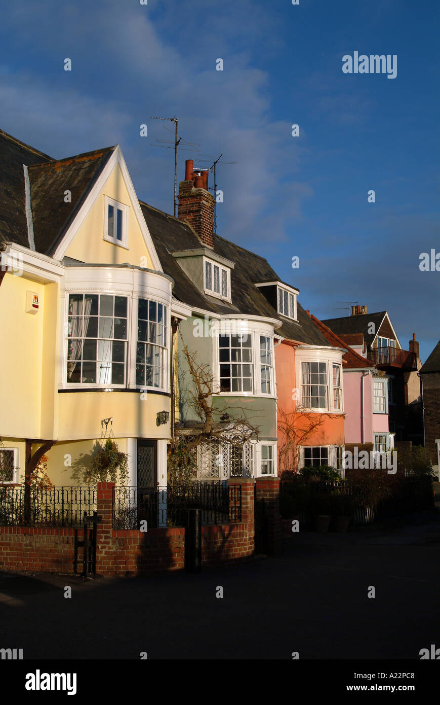 Old houses on the waterfront at Wivenhoe Essex near Colchester England Stock Photo