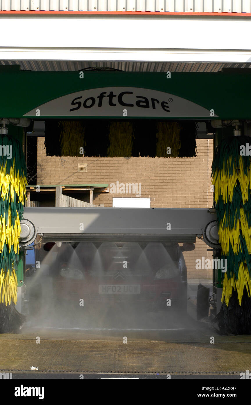 An automatic car wash using water jets Stock Photo