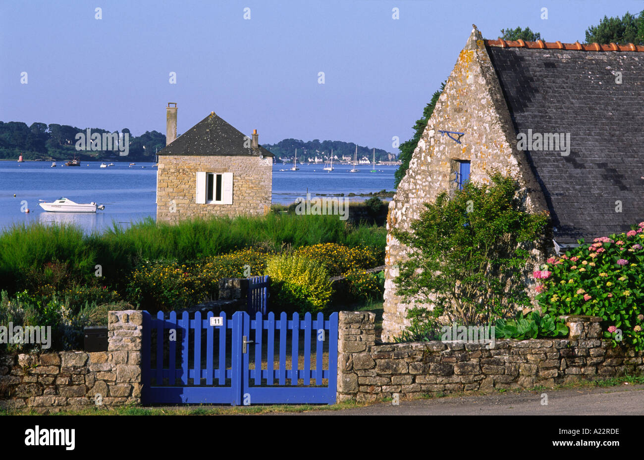 Typical Breton houses near Arradon in the Gulf of Morbihan Brittany