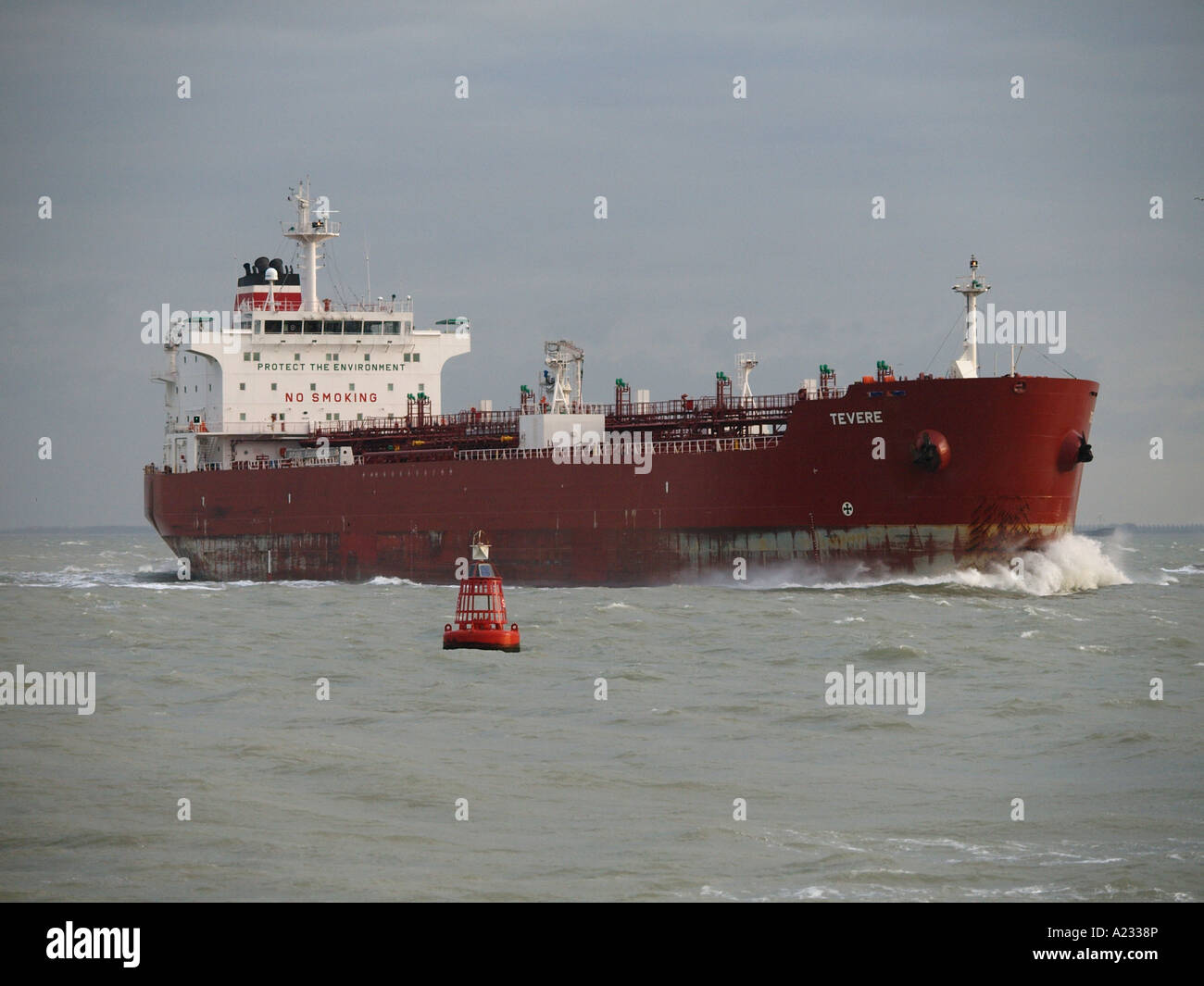Smalll sea going oil tanker Tevere sailing on the Westerschelde near Vlissingen Zeeland the Netherlands Stock Photo