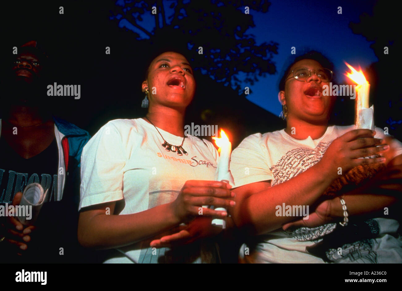 Demonstrators at candlelight vigil protest the Rodney King verdict