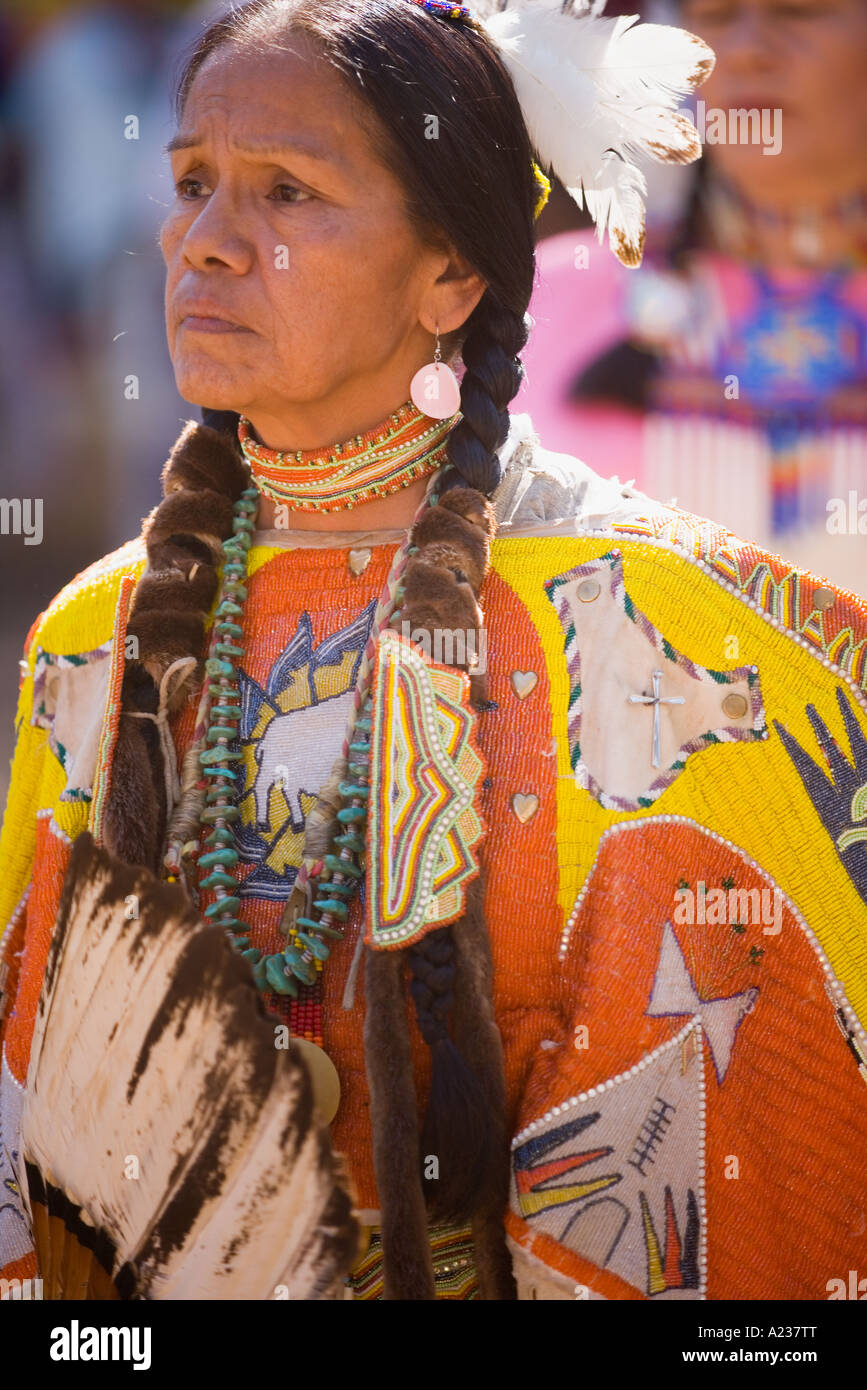 Female Traditional Dancer Chumash Inter Tribal Powwow Santa Ynez Valley near Santa Barbara California Stock Photo