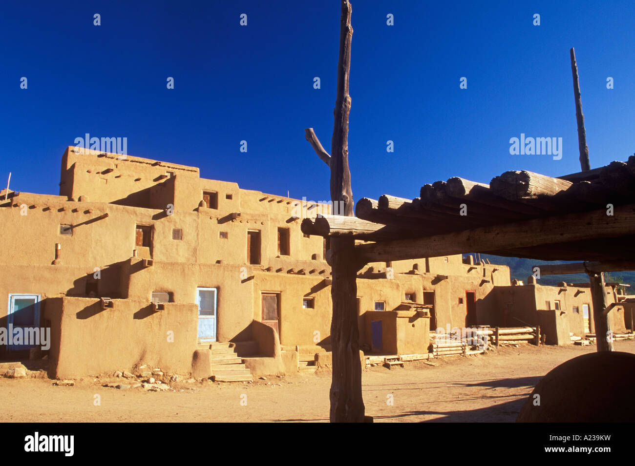 New Mexico multi storied Taos pueblo Indian dwellings Stock Photo