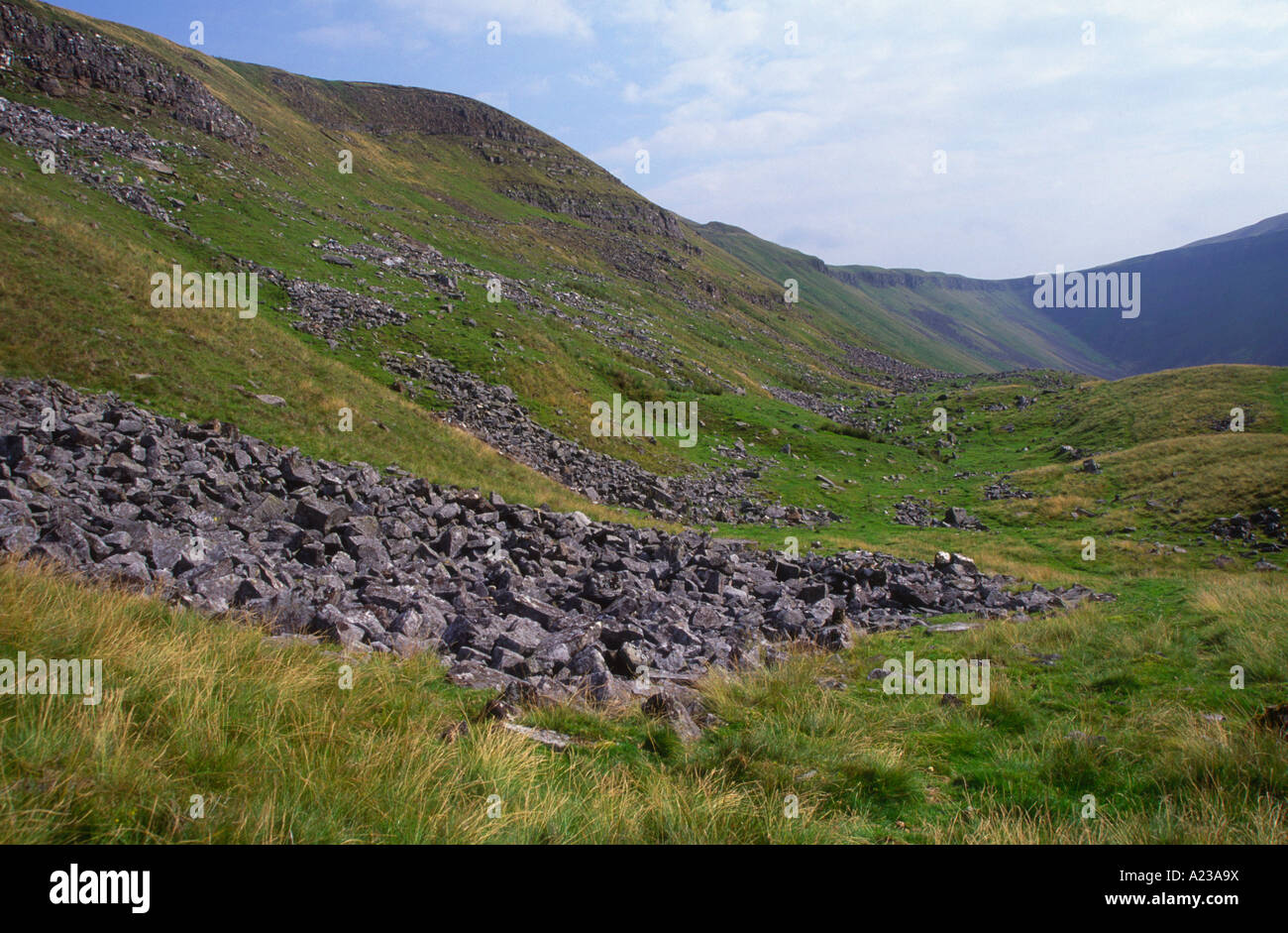 Scree slope and steep valley sides High Cup Nick, Cumbria, England Stock Photo