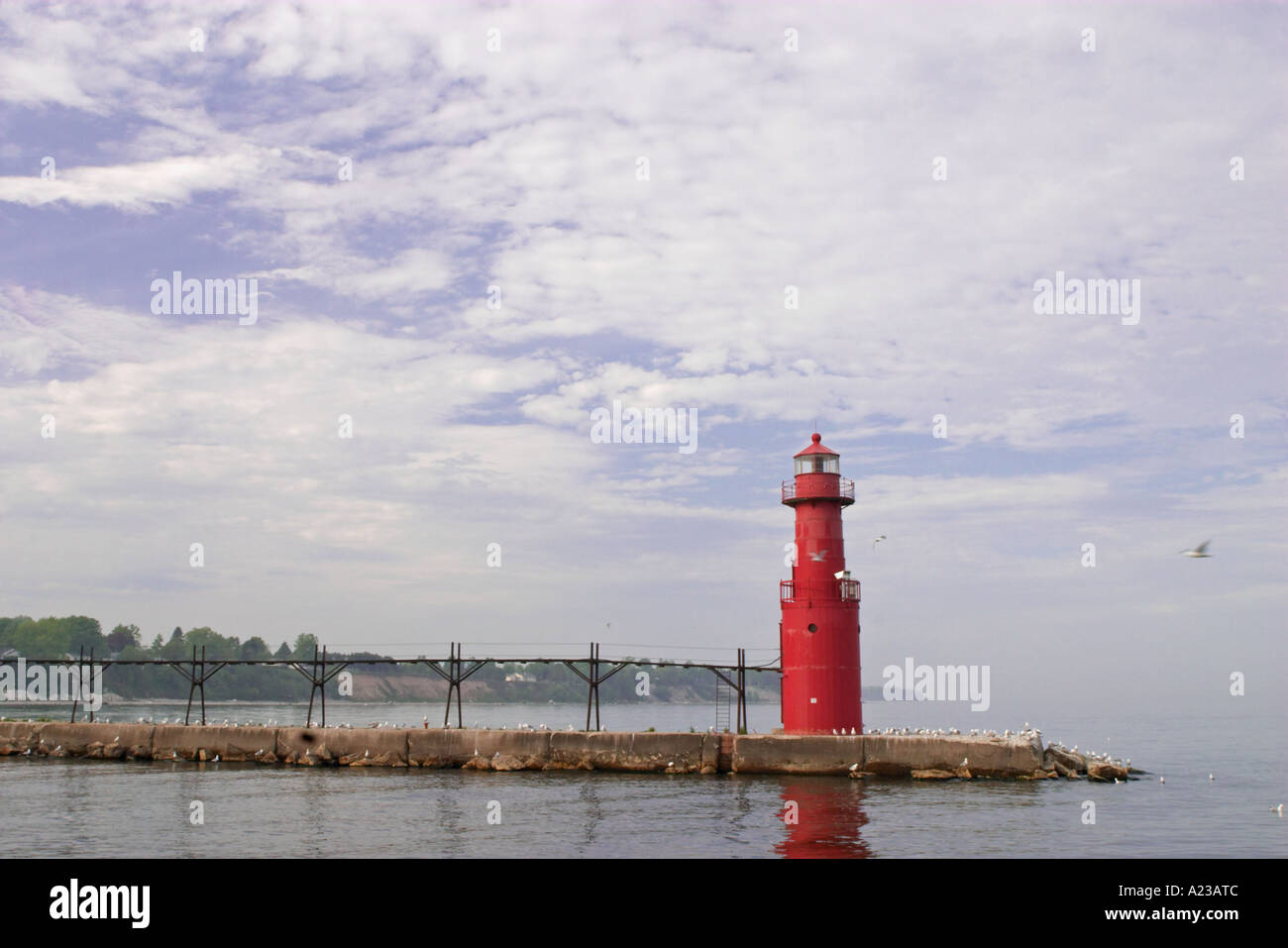 Algoma Lighthouse in Wisconsin Stock Photo