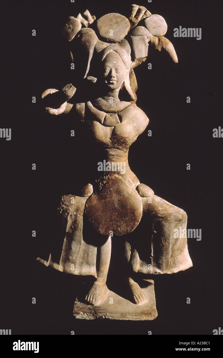 Terracotta dancing female figurine. Mauryan period. Bulandi Bagh in Patna, Bihar India Dated: 200 B.C. Stock Photo