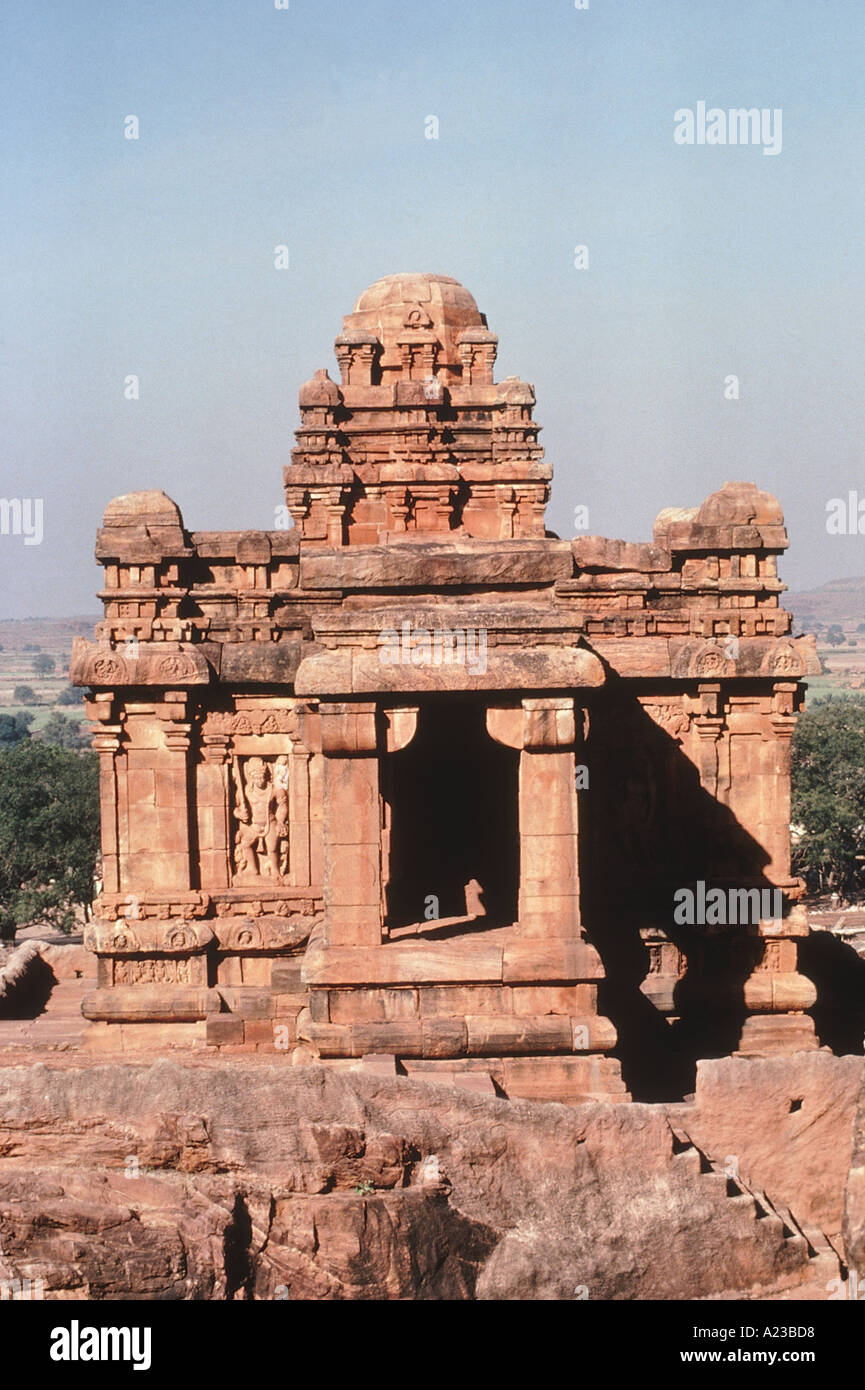 Malegitti Shivalaya, earliest surviving temple, Dravida style, Early Chalukya architecture C 635 AD, Badami, Karnataka. Stock Photo