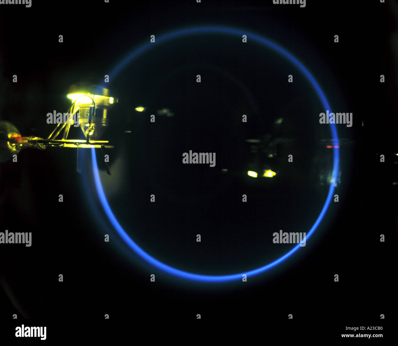 fine beam of electrons moving in a circular path while in a uniform