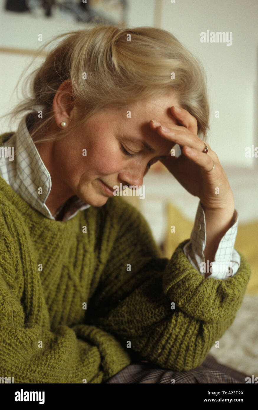 menopausal woman with headache Stock Photo Alamy