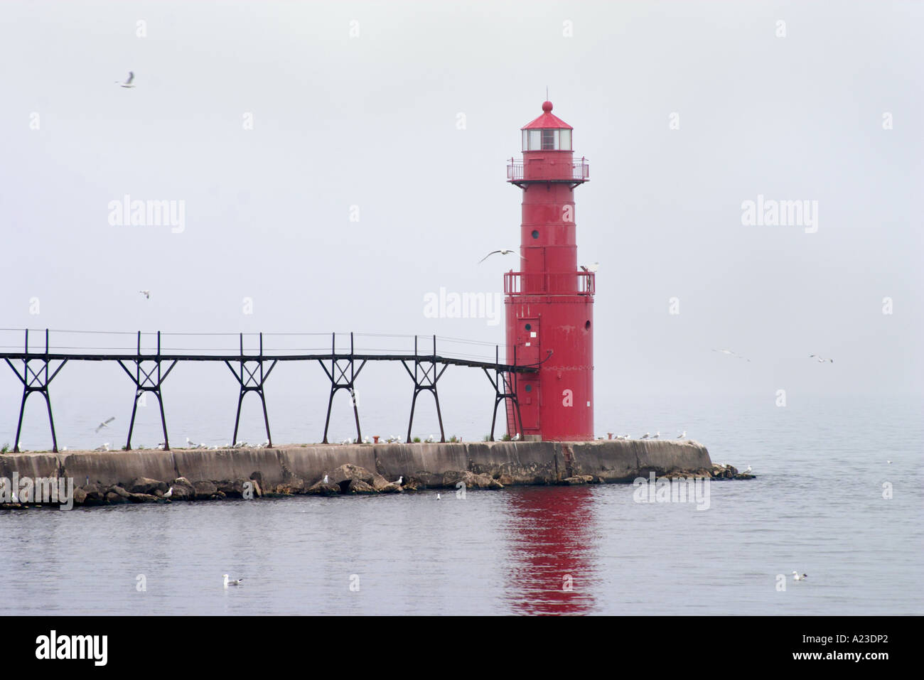 Algoma Lighthouse in Wisconsin Stock Photo