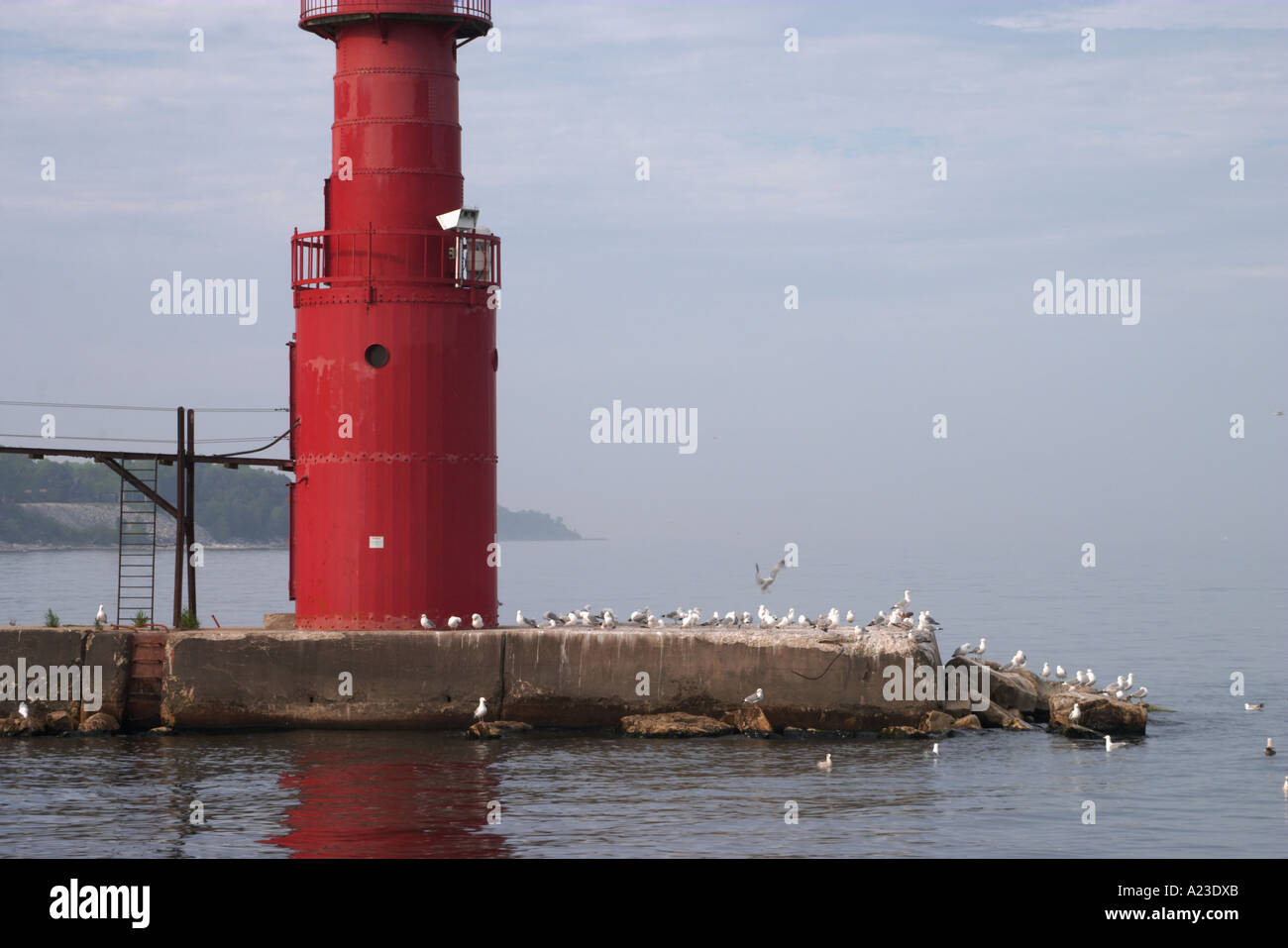 Close up shot of the Algoma Lighthouse in Wisconsin Stock Photo
