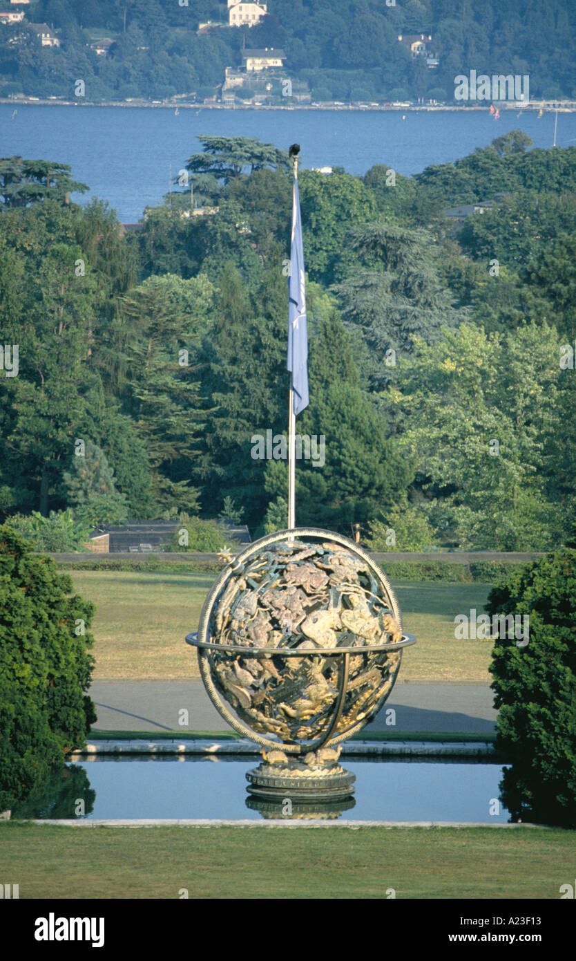 Armillary sphere at the Palace of Nations in Geneva Stock Photo