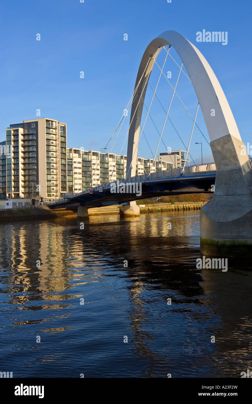 NEW BENDY BRIDGE OVER RIVER CLYDE GLASGOW NOW NAMED THE CLYDE ARC Stock