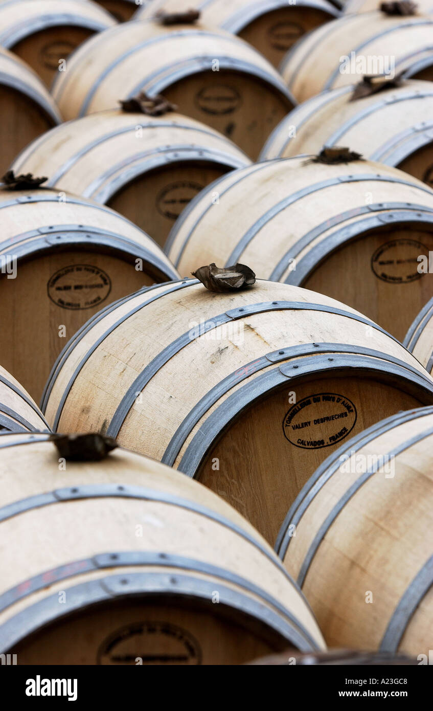 barrels of cider on pass vale farm somerset uk Stock Photo Alamy