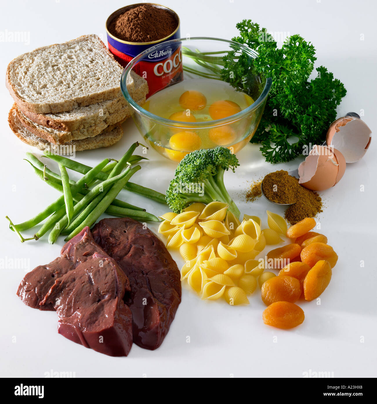 Iron fortified foods liver lambs dried apricots cocoa powder curry