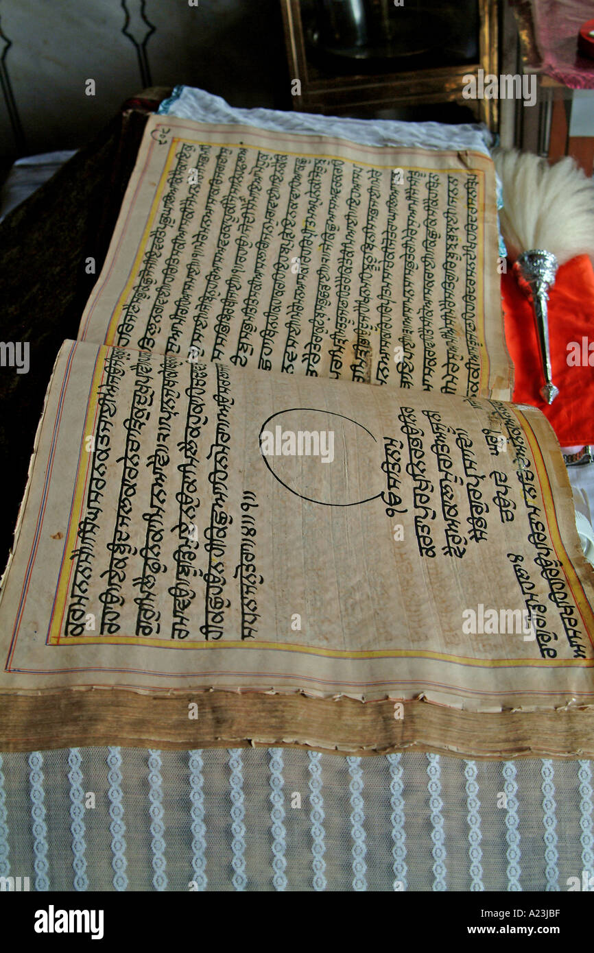 Hand written Sikh Holy Book called Guru Granth Sahib Stock Photo ...