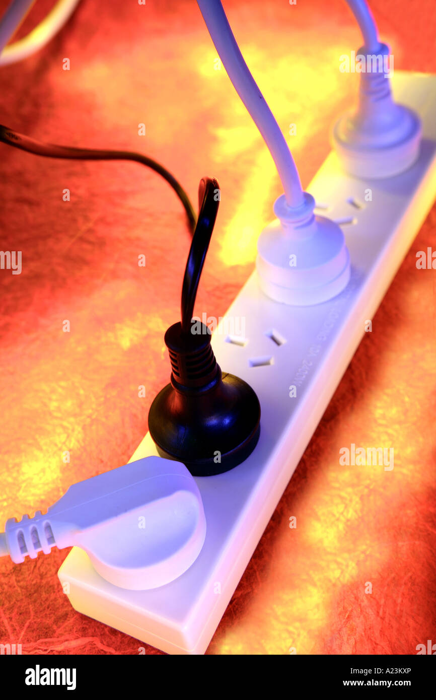Electrical plugs in powerboard Stock Photo Alamy