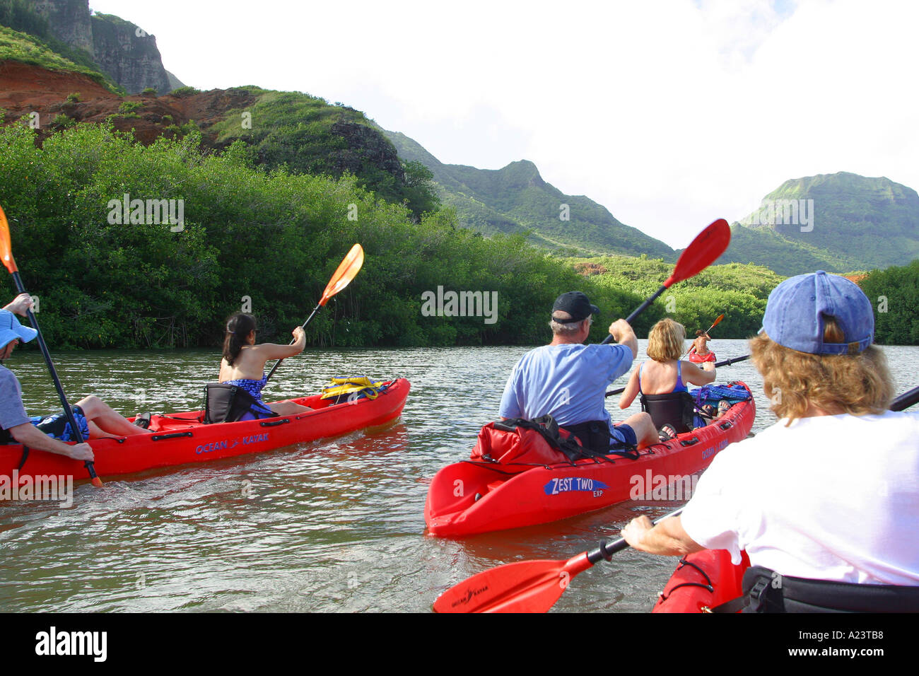 Kayaking Huleia Stream Kauai Hawaii editorilal use only no model