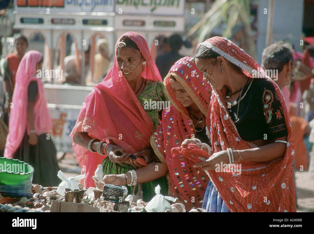 Rajasthani women shopping at the Pushkar annual camel fair. Ajmer