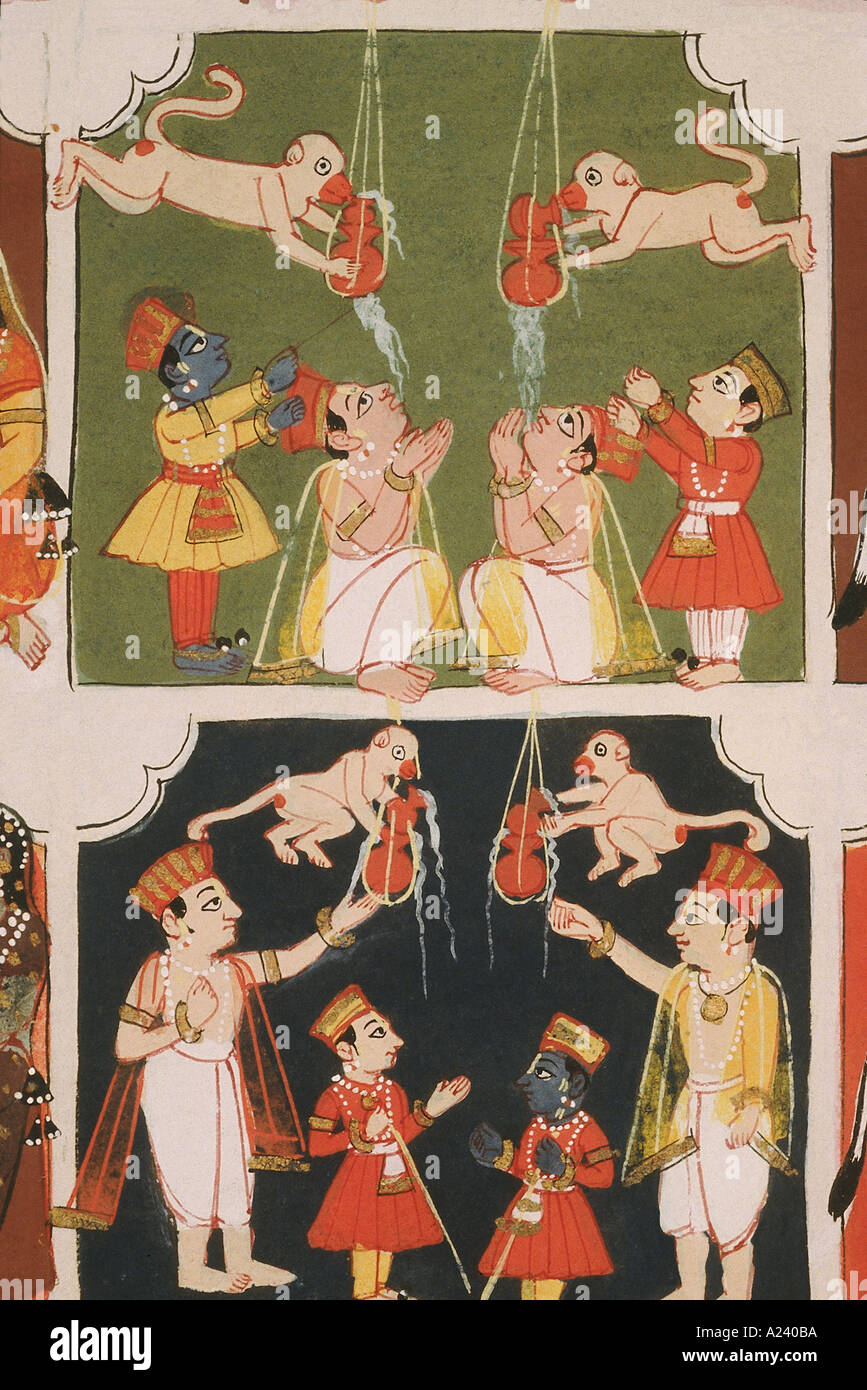 Krishna steals butter. Malwa. Dated: 1690 A.D. Stock Photo