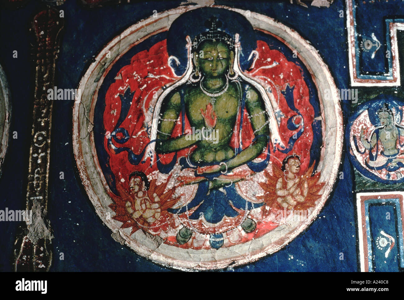 Paintings in the upper room. Alchi monastery. Ladakh, India. Stock Photo