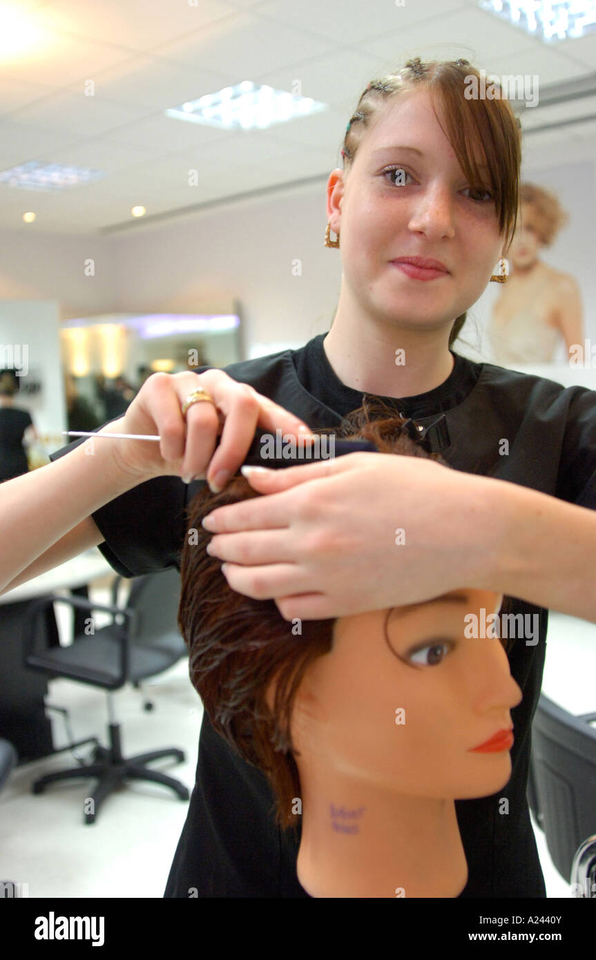 British young female teacher student beauty treatment hairdressing