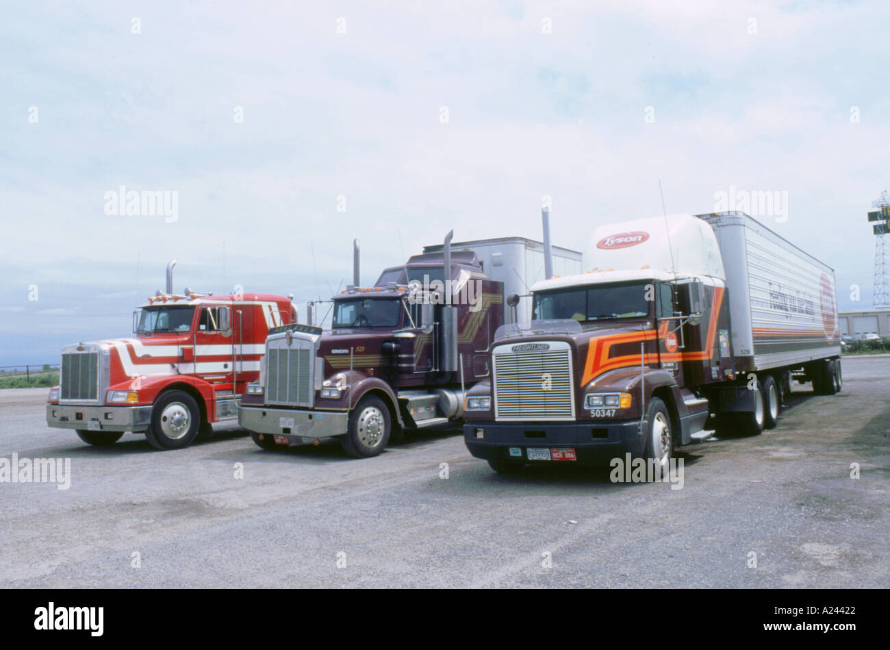 American Trucks at Truckstop in USA Stock Photo