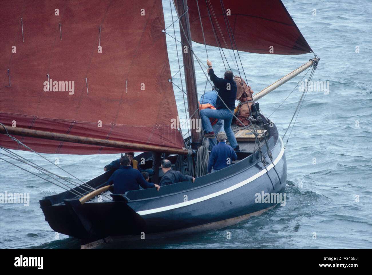 Sailing the 1976 restored 1884 bád mór class Galway Hooker Morning Star in Ireland Europe Stock Photo