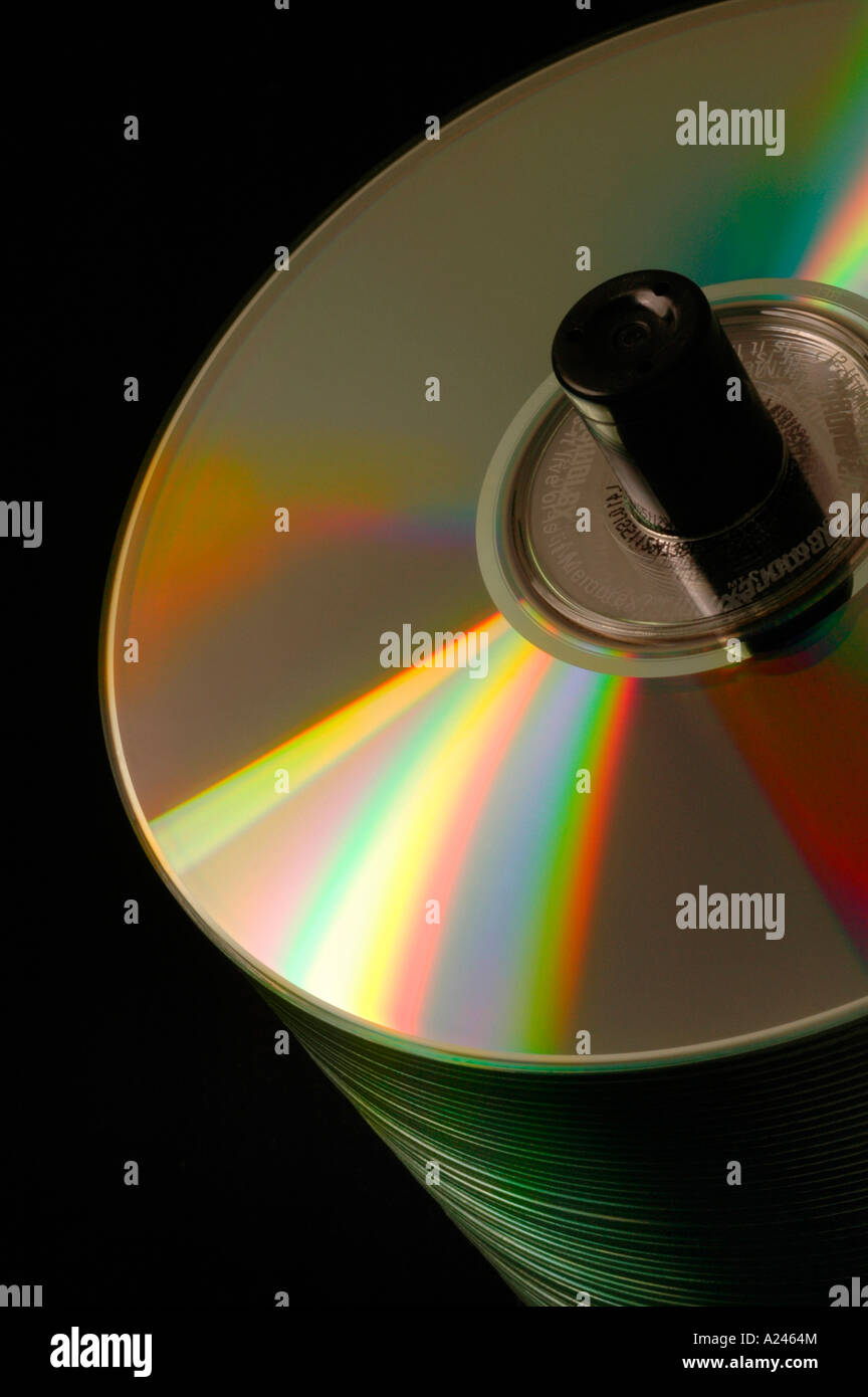Close up of a stack of CD DVD disks on an angle Stock Photo