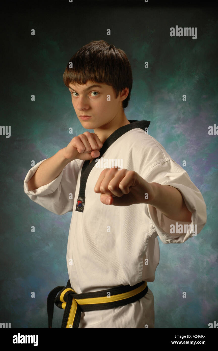 martial arts stance boy fighting kwon teenage tae alamy