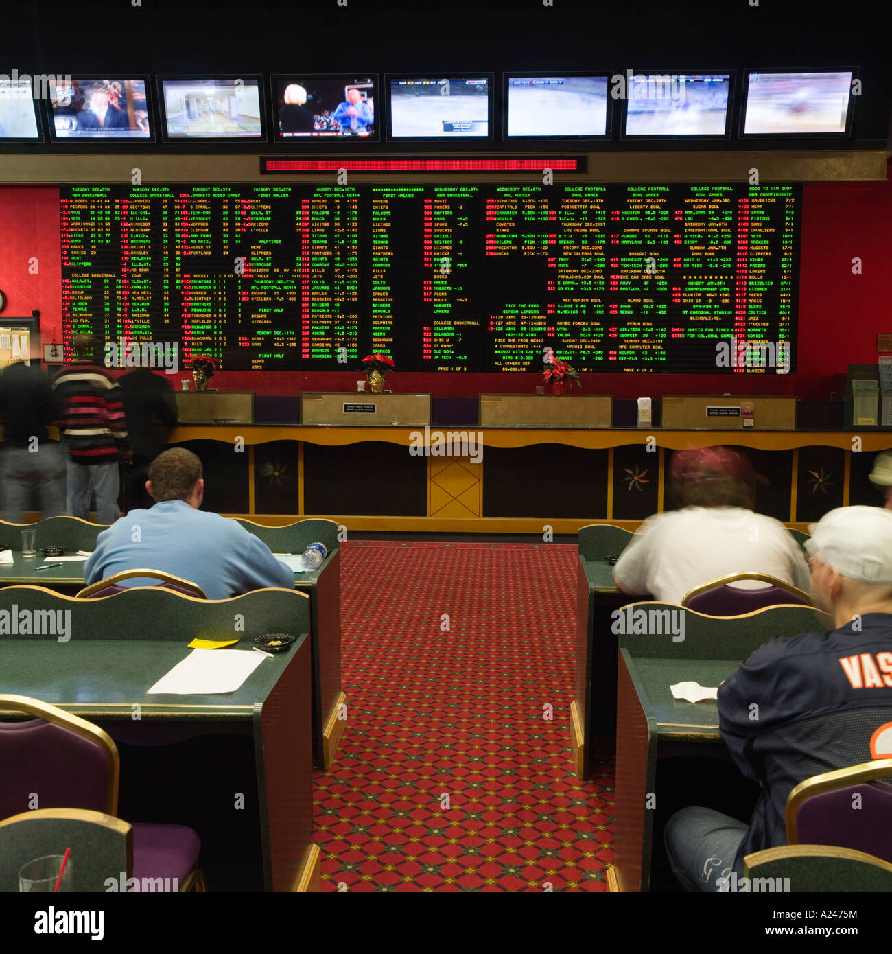 Sports Book in Las Vegas hotel No  release required: distance, back view makes for unrecognizable people in shot Stock Photo