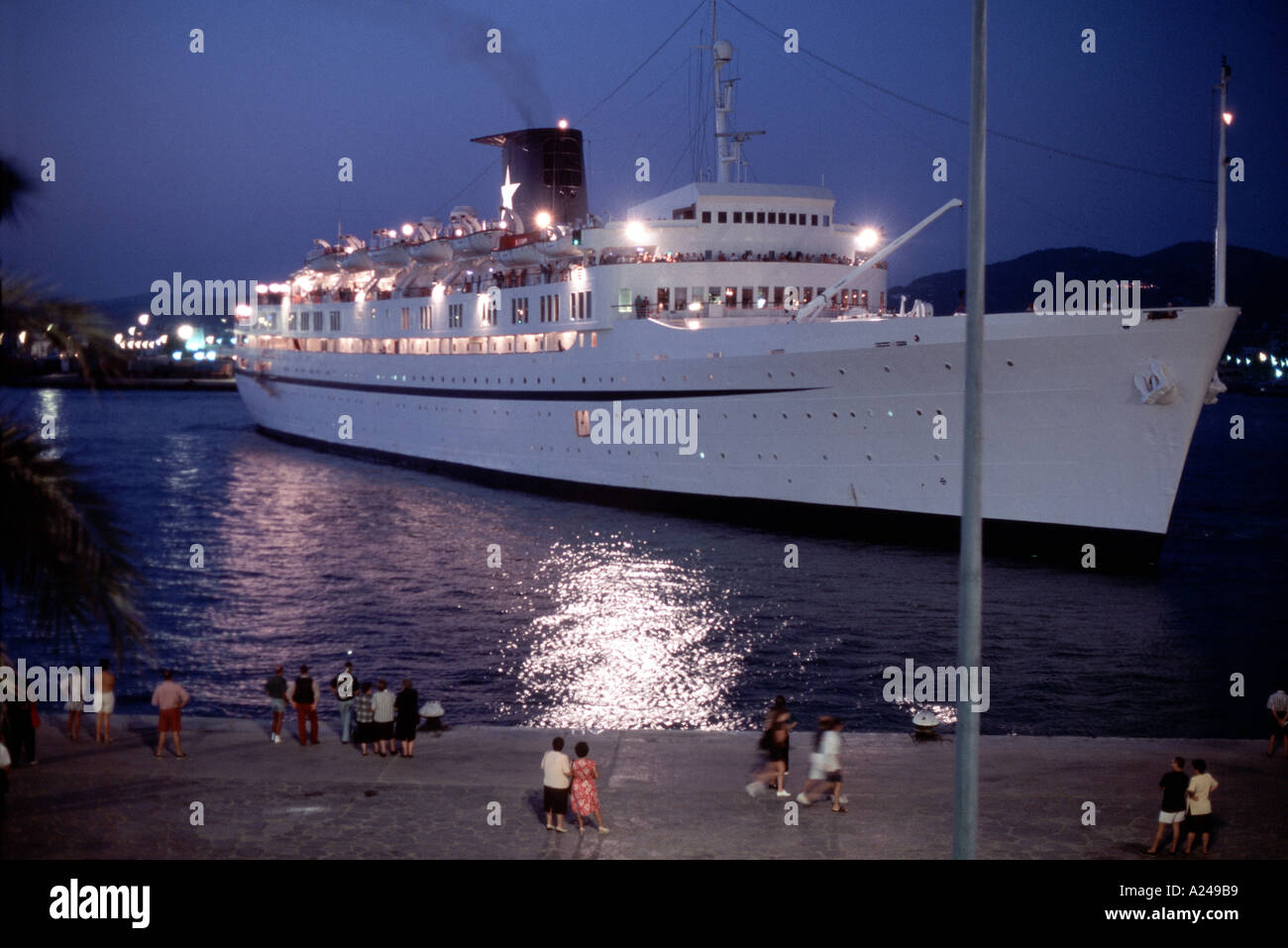 Ibiza Spain Cruise Ship In Port At Night Ocean Liner At Dock Stock Photo Alamy