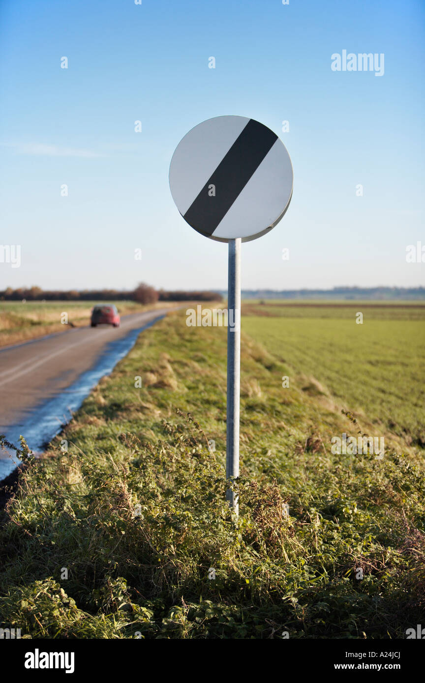 National speed limit road sign uk on a rural road, UK Stock Photo