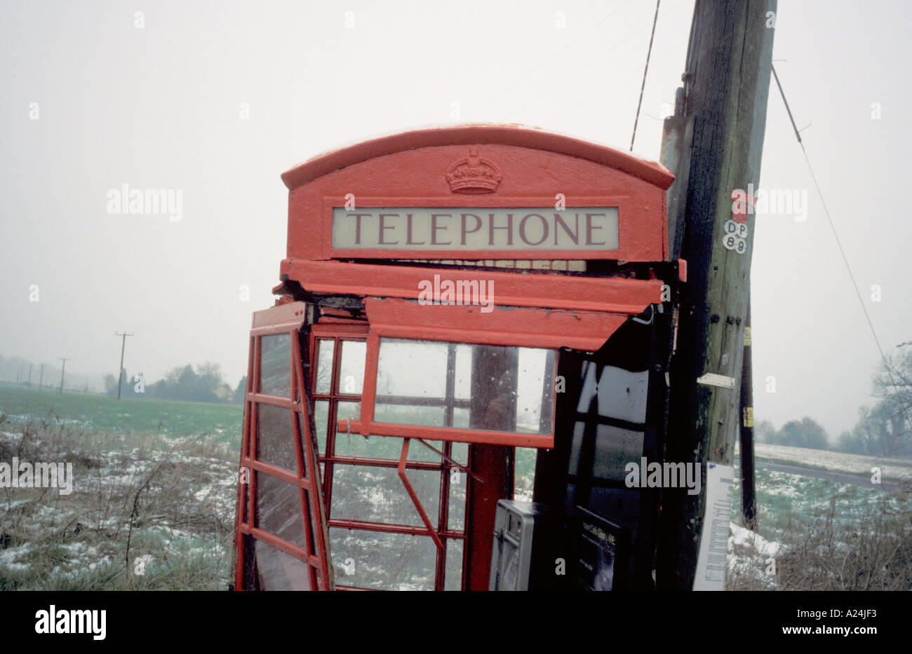 Near Wroughton Wiltshire England Telephone Box Kiosk Destroyed by car