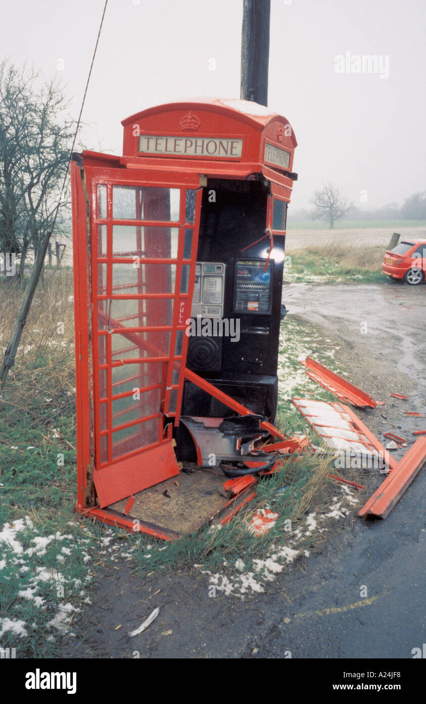 Near Wroughton Wiltshire England Telephone Box Kiosk Destroyed by car