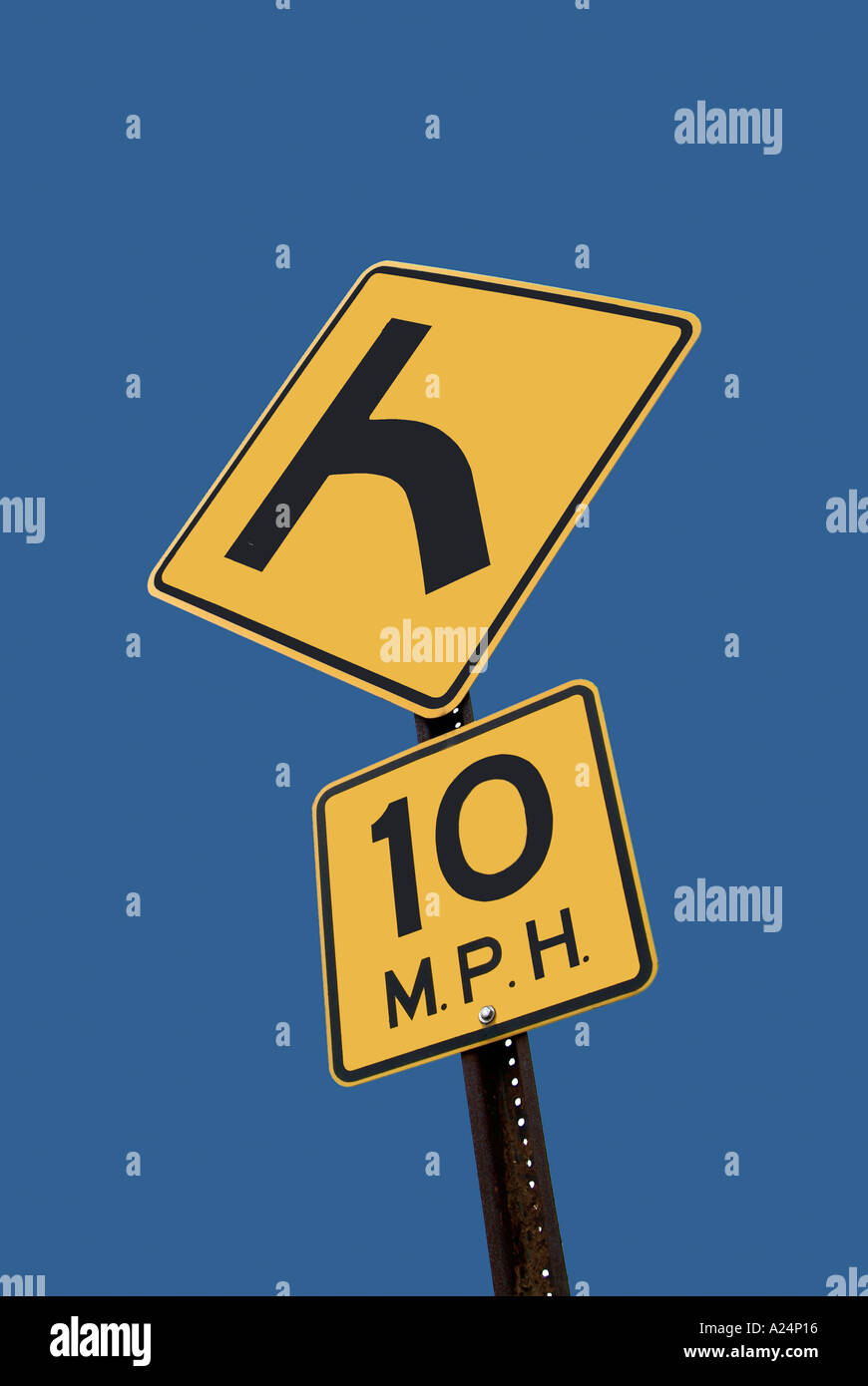 highway sign alerting drivers to slow down intersection ahead Stock Photo