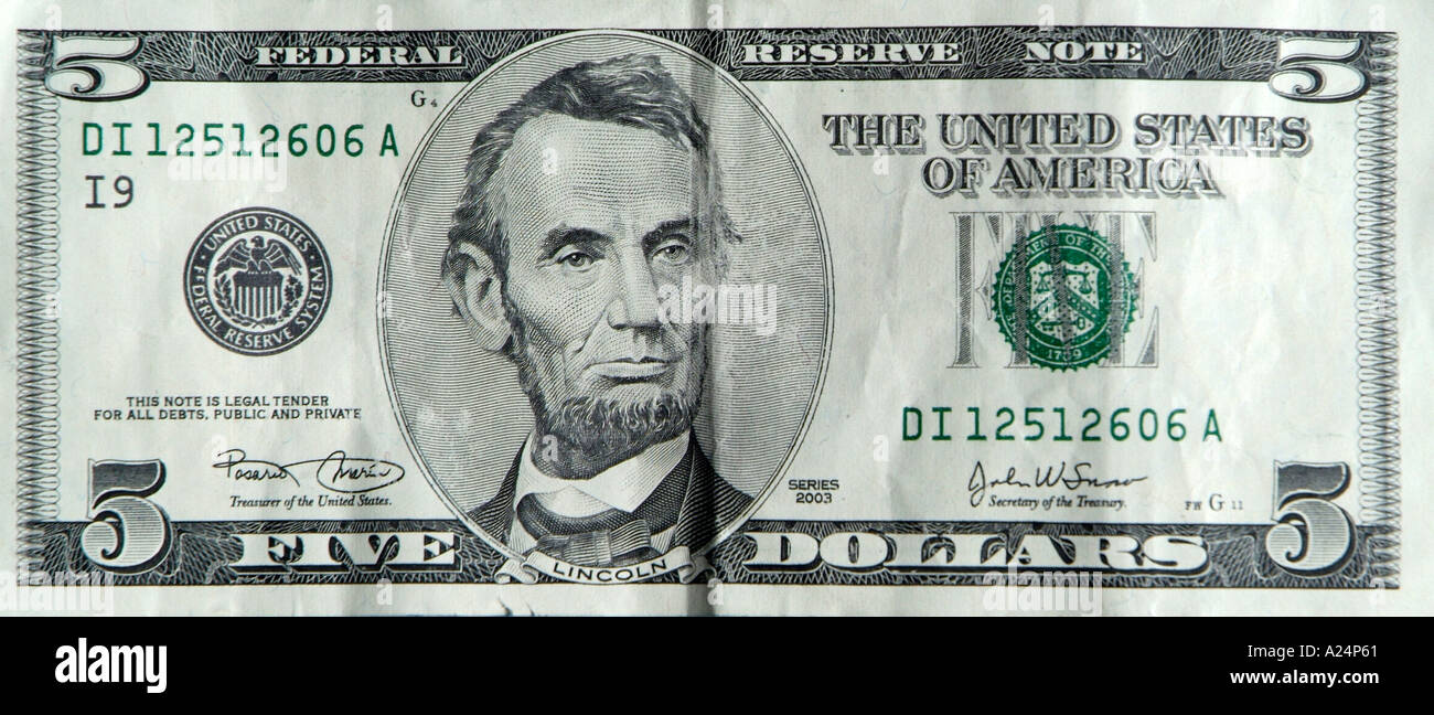 Five dollar bill 5 Stock Photo