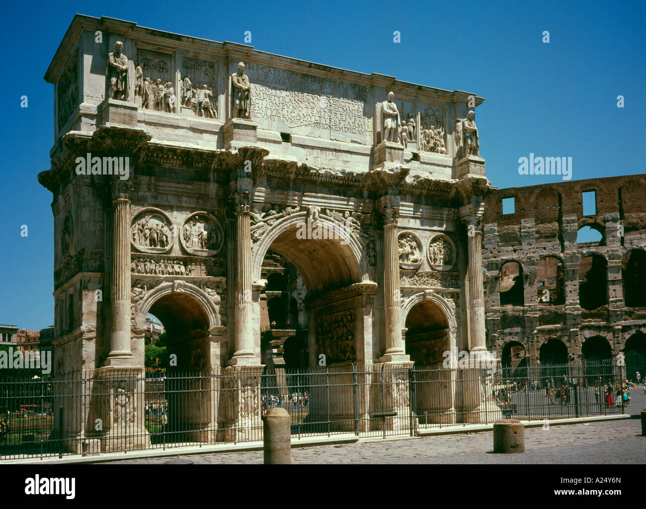 Arc Rome Triumphal Arch of Constantine and Coliseum in Rome, Italy Stock Photo ...