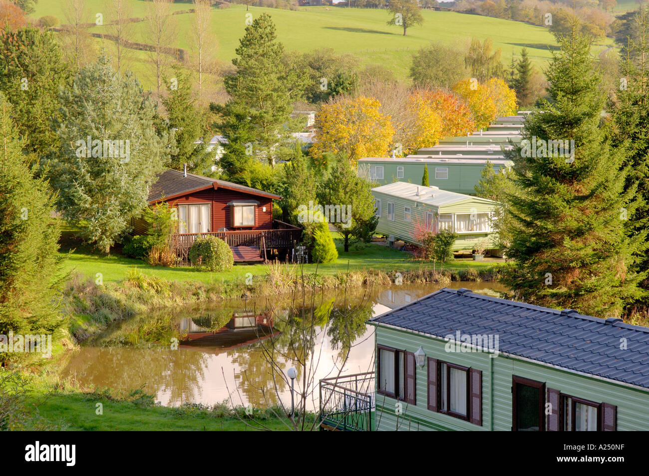 Neuadd Bridge Caravan Park Llanfair Caereinion Mid Wales Stock Photo
