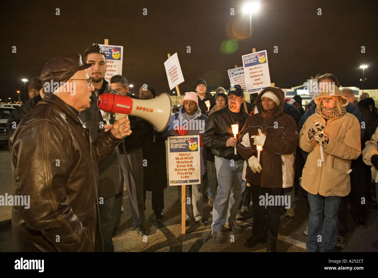 Candlelight Vigil Protests Wal Mart's Labor Practices Stock Photo