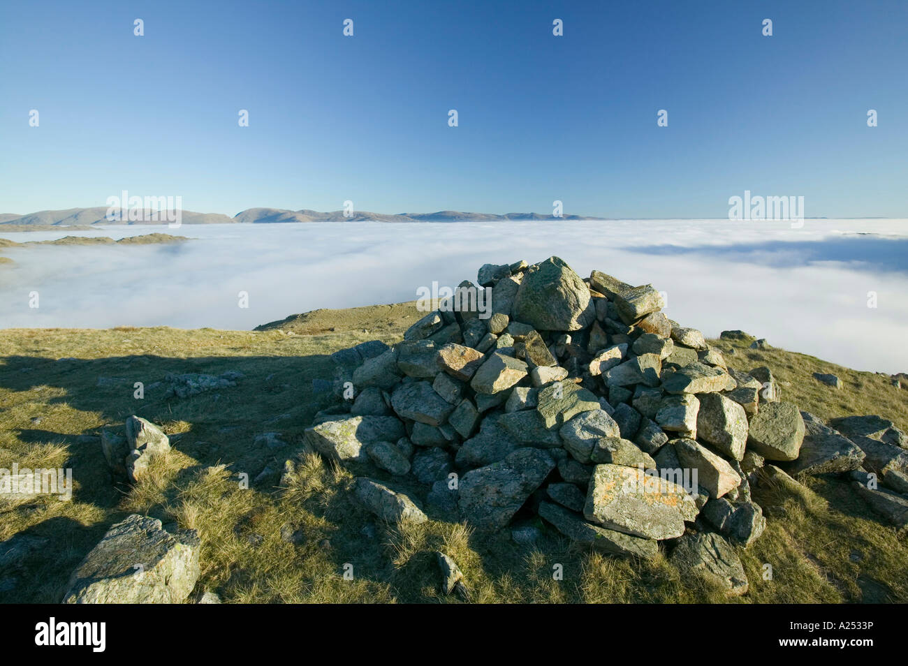 Cloud from a temperature inversion below Wetherlam, Lake district, UK ...