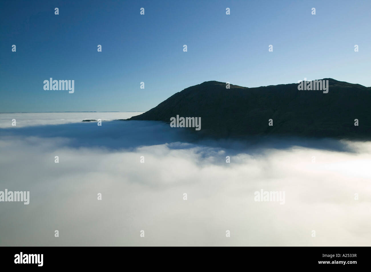 Cloud from a temperature inversion below Wetherlam, Lake district, UK ...